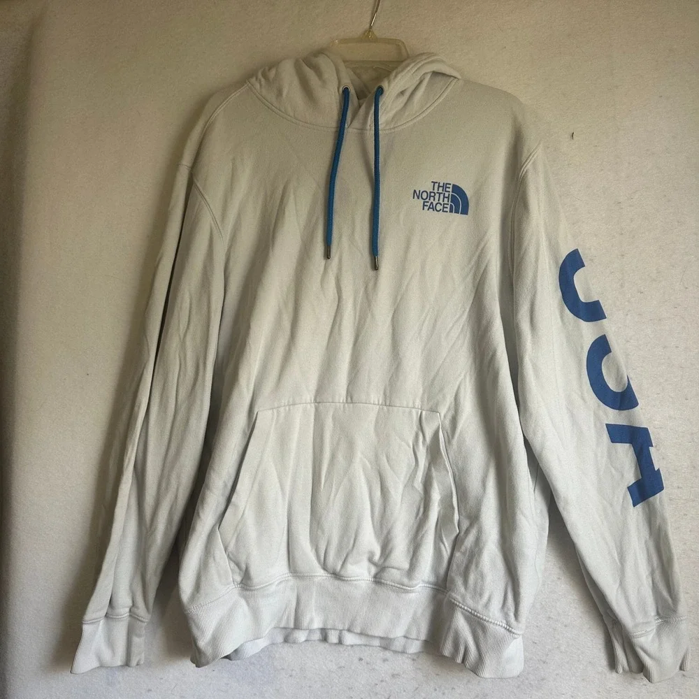 The North Face Mens USA Flag Graphic Hoodie White Blue XL Pullover Sweatshirt